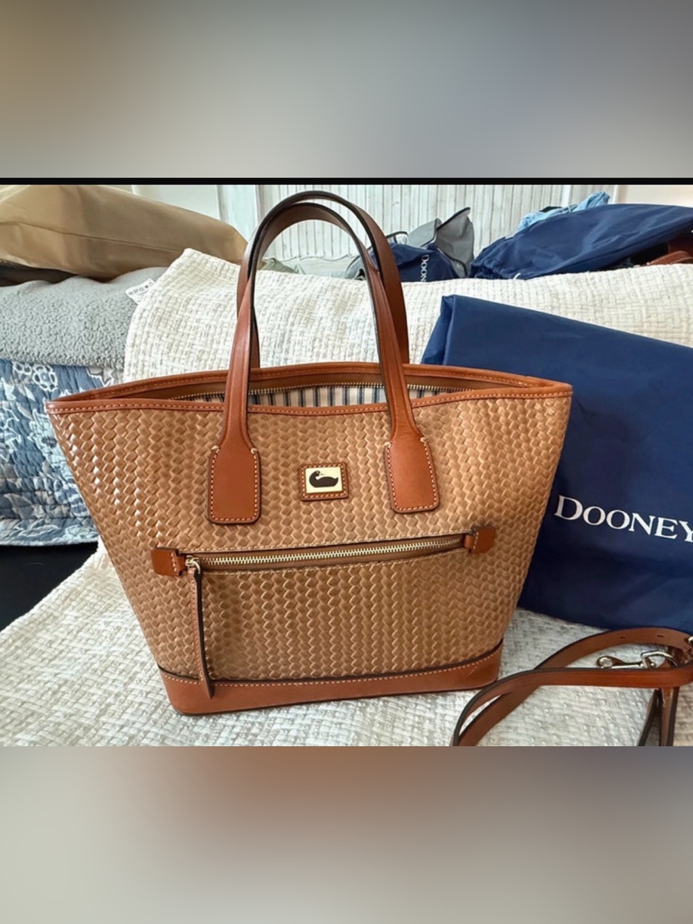 Dooney & Bourke Tan Woven Tote with Leather Trim